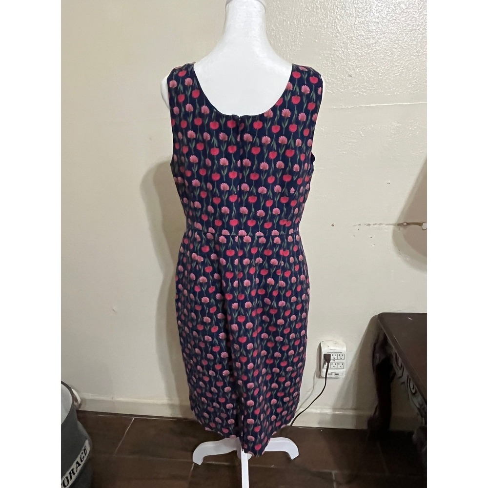 J.Crew Navy Pink Floral Tulip Sheath Dress Sleeveless Scoop Neck Size 14 - Picture 2 of 7